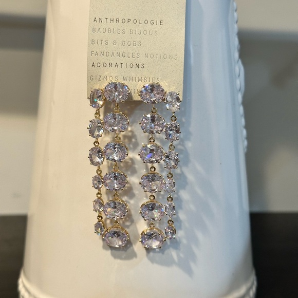Anthropologie Parallel Crystal Drop Earrings - Picture 6 of 7